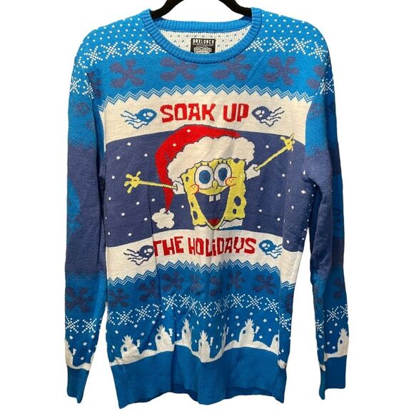 Boxlunch SpongeBob SquarePants Christmas Holiday Sweater size M in Blue - Picture 1 of 8